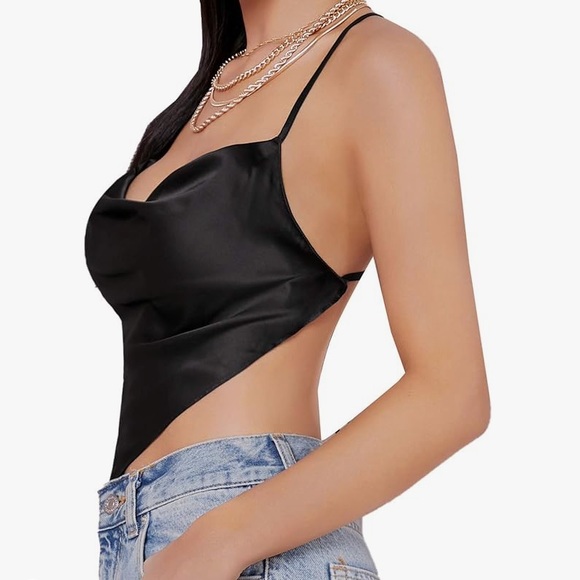 Satin Backless Top - Black - Picture 2 of 4